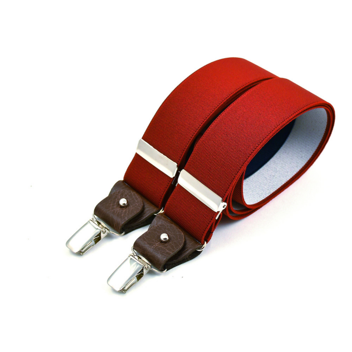 BERTELLES Brede Clip-on Bretels Met Leren Details - Rood