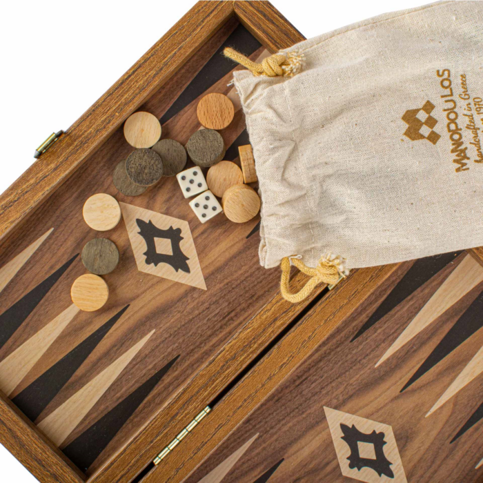 MANOPOULOS Walnoot Replica Hout Backgammon, Extra-Klein - Afbeelding 6