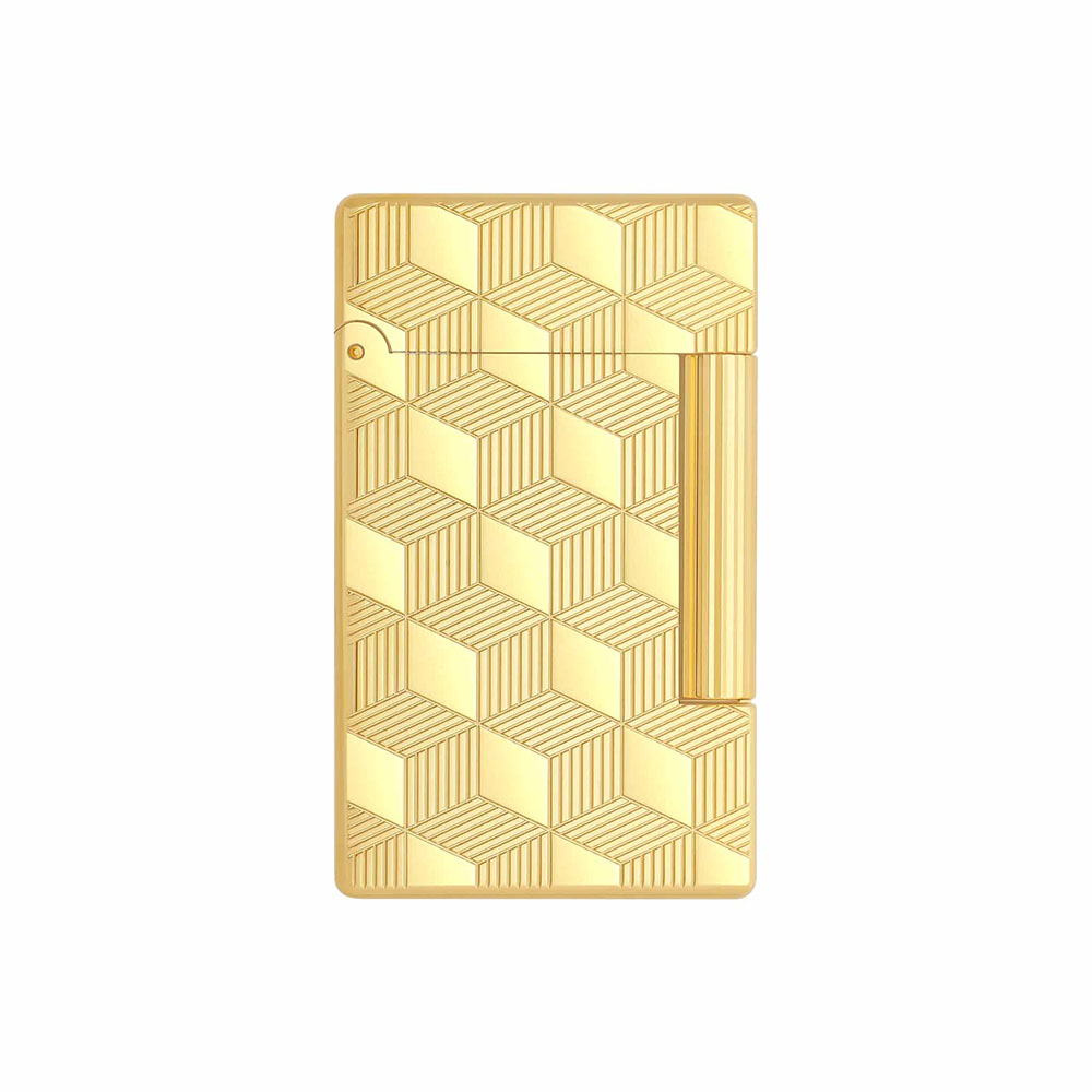 S.T. DUPONT Initial Aansteker, Kubus Guilloche Decor, Gouden