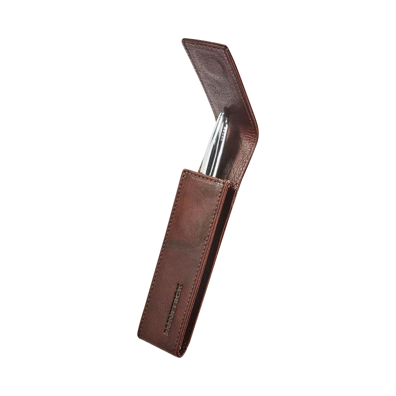 MAVERICK Leren Etui Voor 1 Pen, Bruin - Afbeelding 2