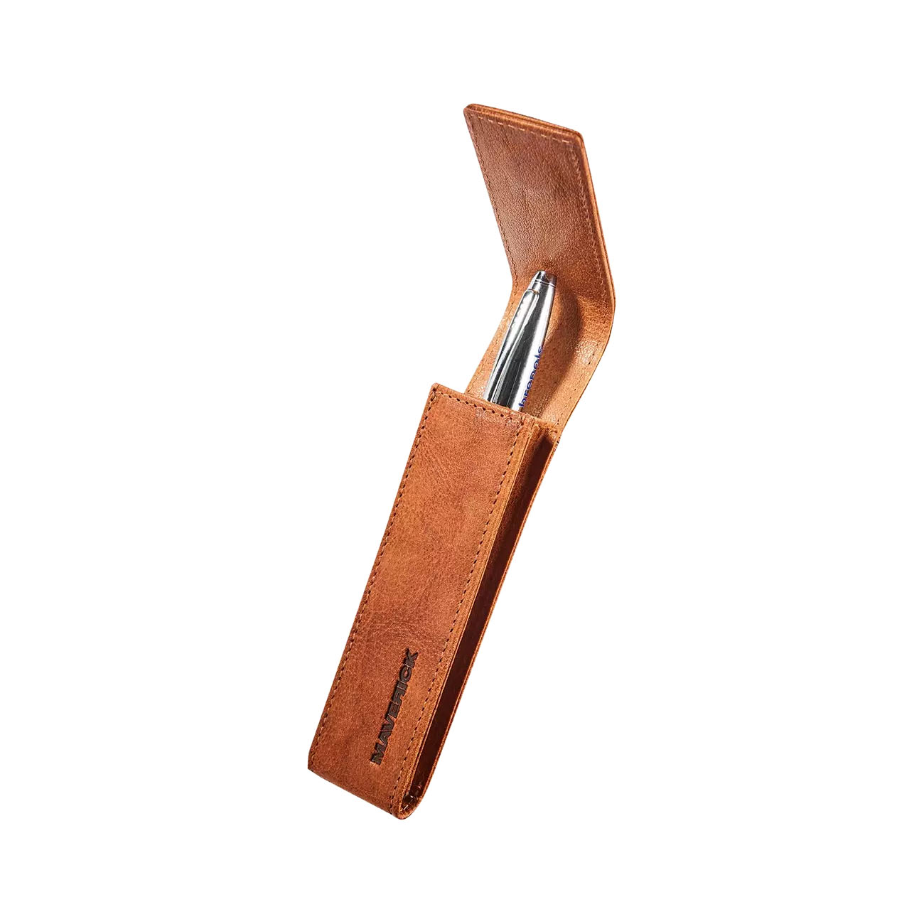 MAVERICK Leren Etui Voor 1 Pen, Cognac - Afbeelding 2