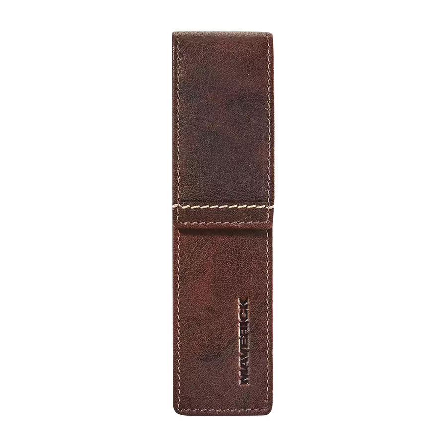 MAVERICK Leren Etui Voor 2 Pennen, Bruin