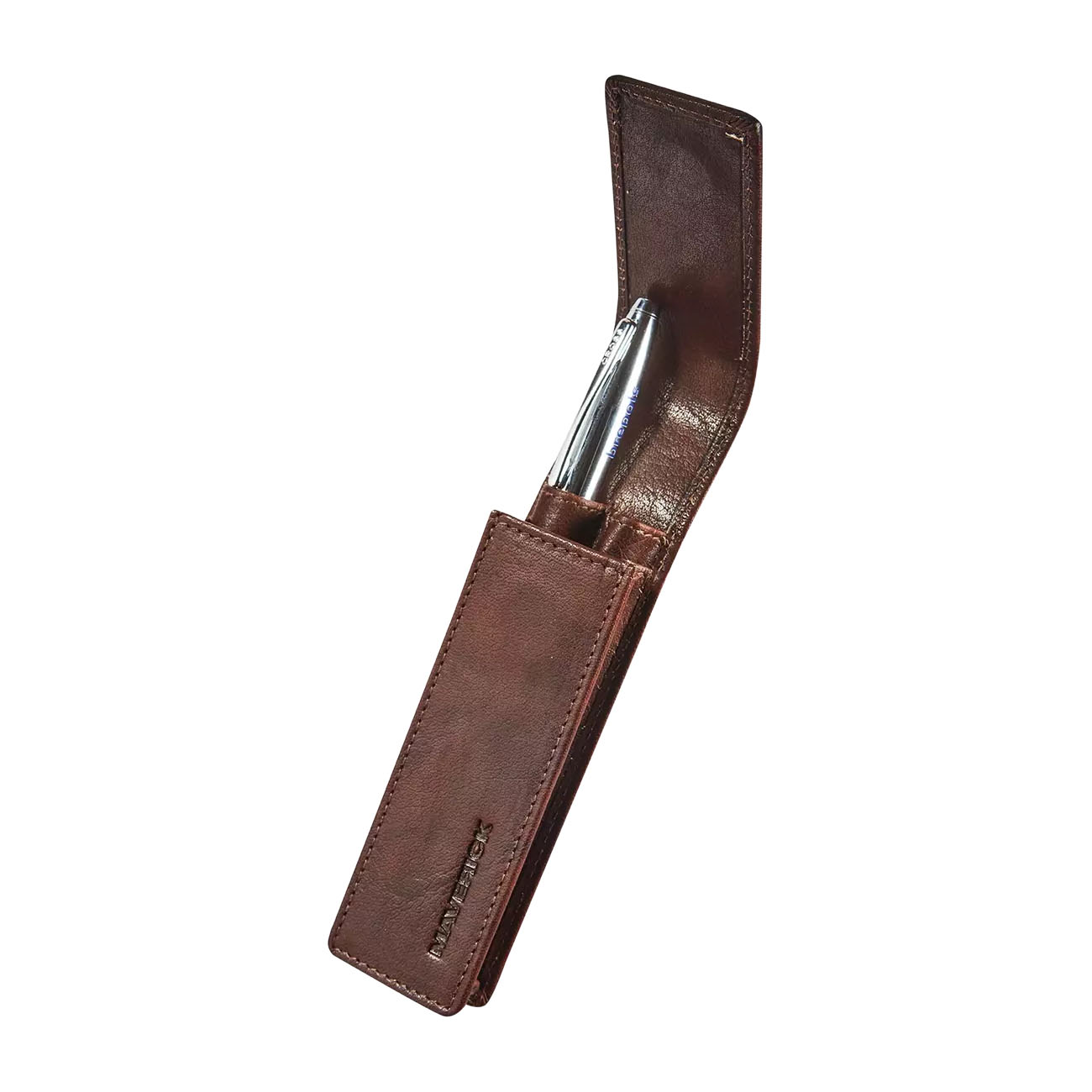 MAVERICK Leren Etui Voor 2 Pennen, Bruin - Afbeelding 2