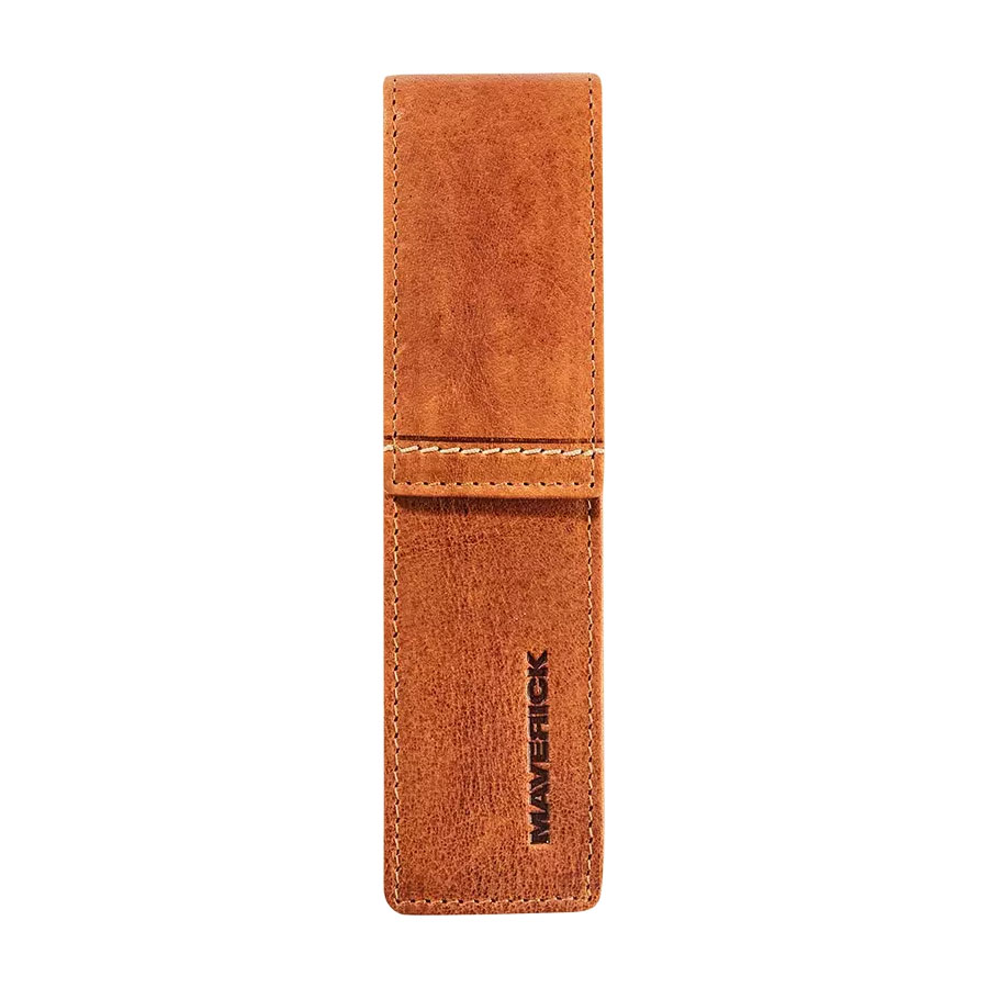 MAVERICK Leren Etui Voor 2 Pennen, Cognac