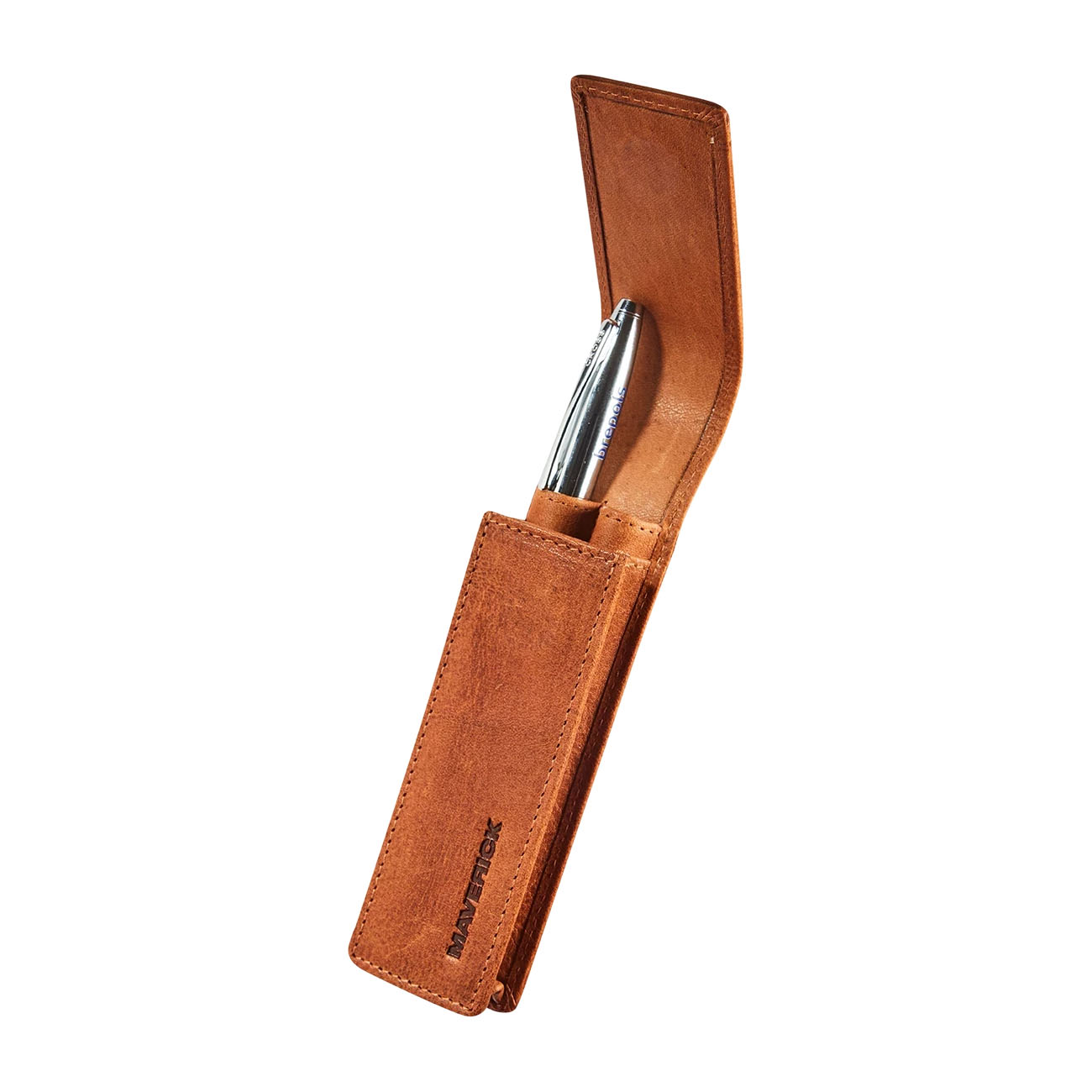 MAVERICK Leren Etui Voor 2 Pennen, Cognac - Afbeelding 2