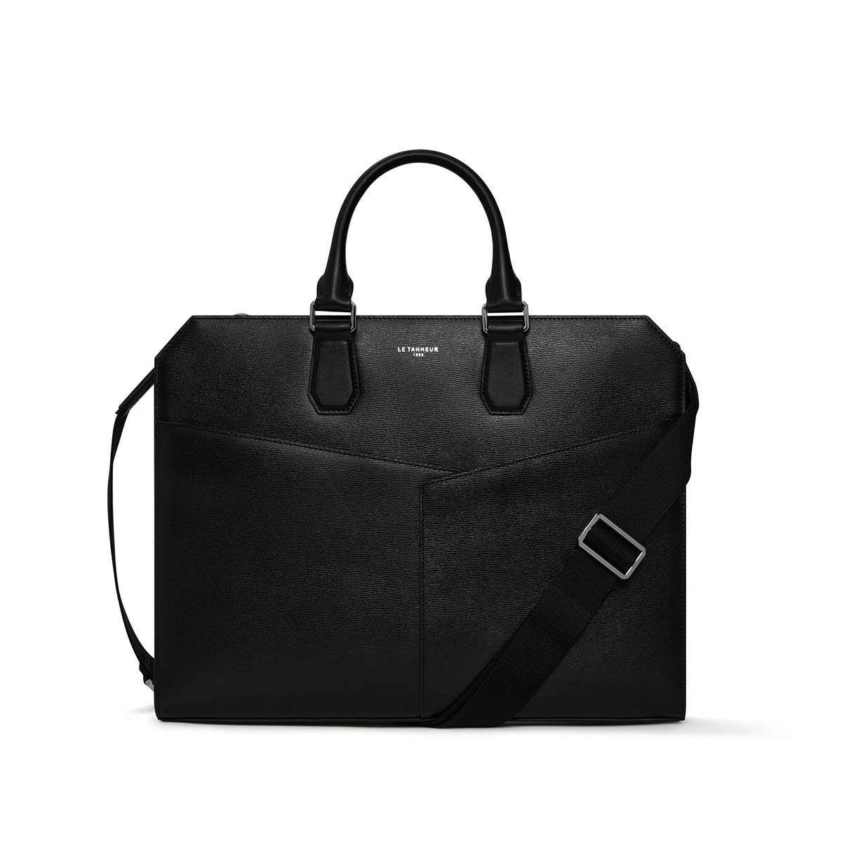 LE TANNEUR 15" Slanke Documenttas Van Gelamineerd & Glad Leer, Zwart