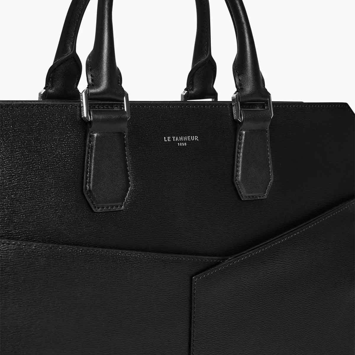 LE TANNEUR 15" Slanke Documenttas Van Gelamineerd & Glad Leer, Zwart - Afbeelding 3