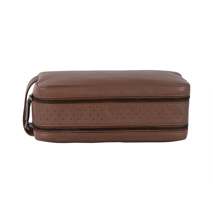YVES RENARD Leren Toilettas, Cognac - Afbeelding 4