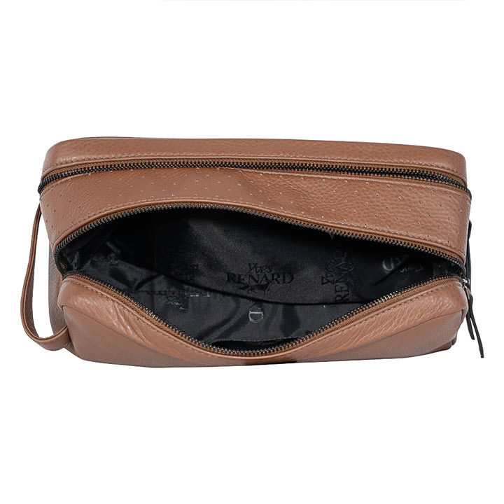 YVES RENARD Leren Toilettas, Cognac - Afbeelding 5