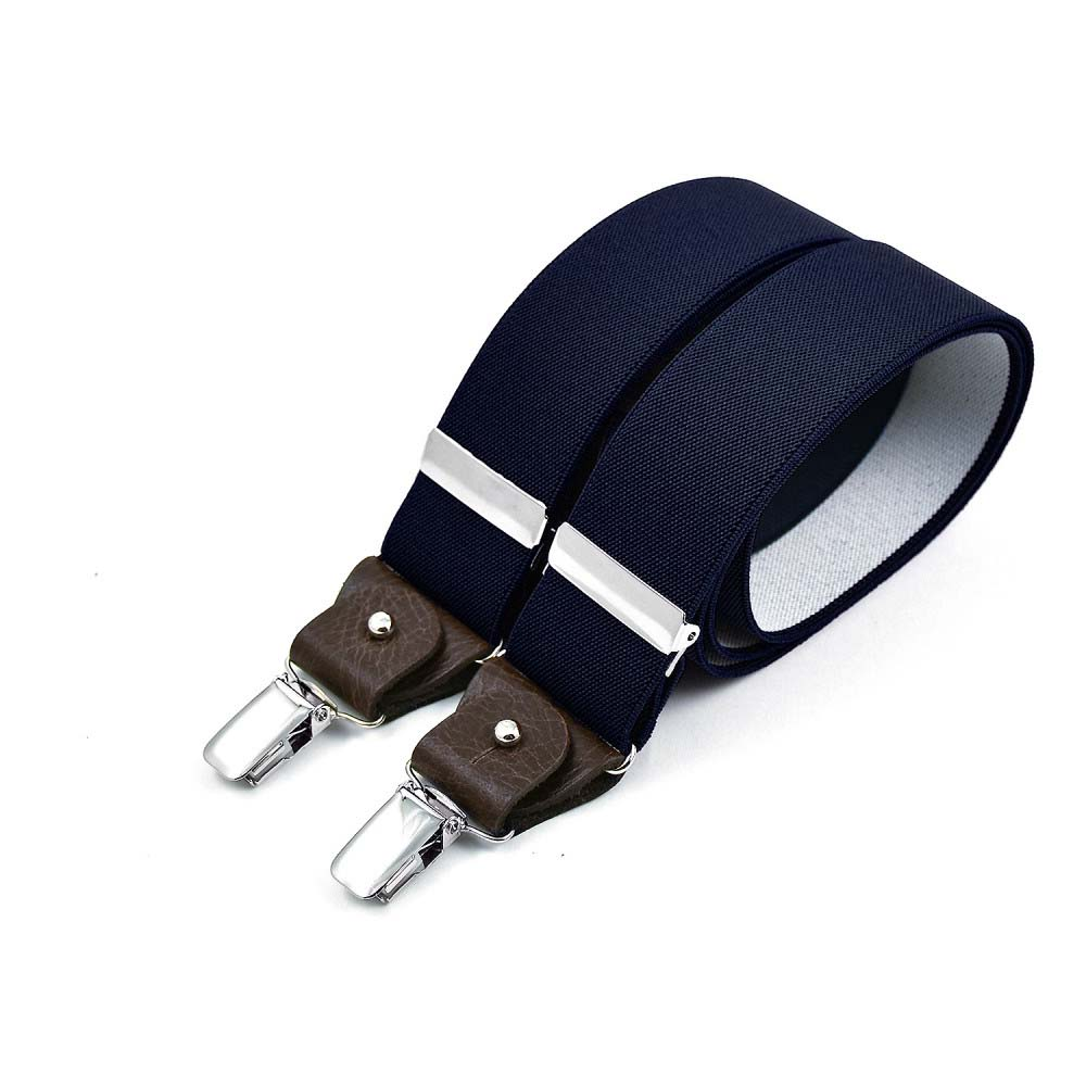 BERTELLES Brede Clip-On Bretels Met Leren Details - Marineblauw