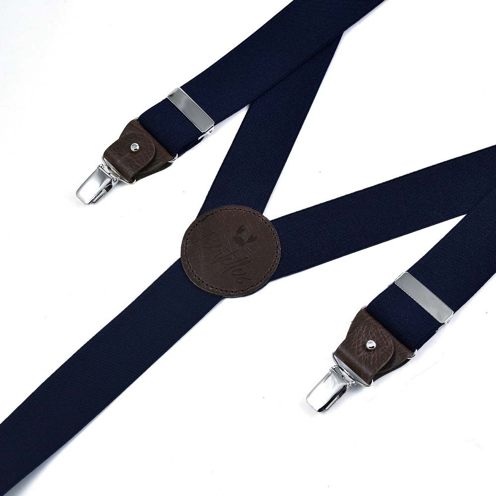 BERTELLES Brede Clip-On Bretels Met Leren Details - Marineblauw - Afbeelding 2
