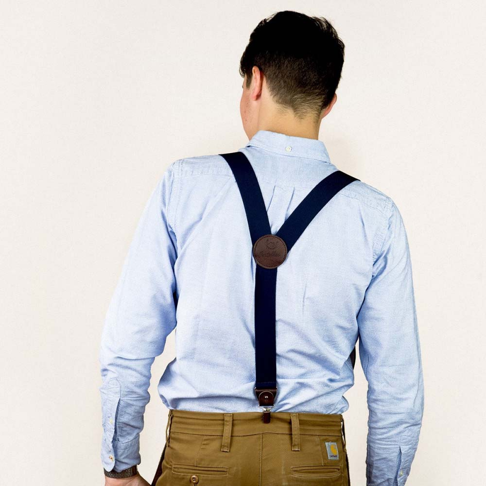 BERTELLES Brede Clip-On Bretels Met Leren Details - Marineblauw - Afbeelding 3