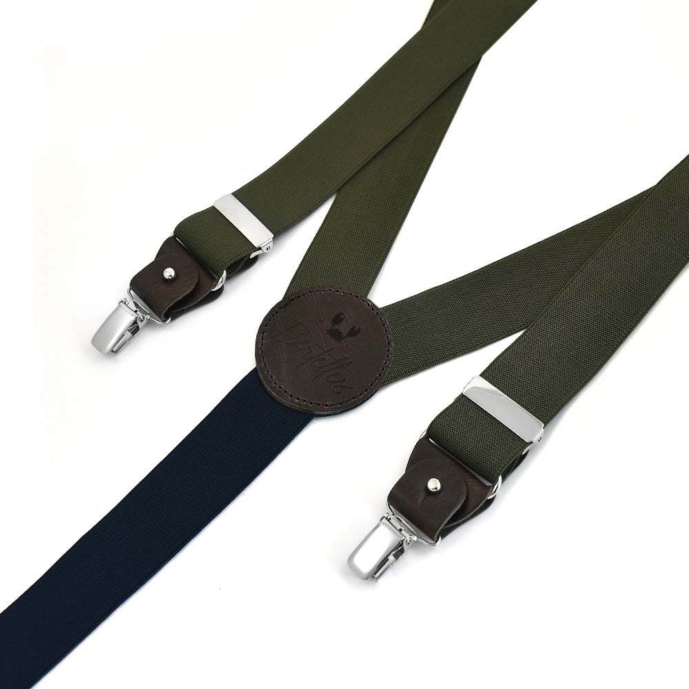 BERTELLES Brede Clip-On Bretels Met Leren Details - Donkerkhaki - Afbeelding 2